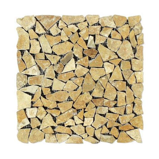 Gold Travertine Tumbled Flat Pebble Floor Mosaic Tile