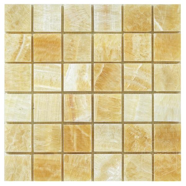 Honey Onyx Polished Square Mosaic Tile 2x2"