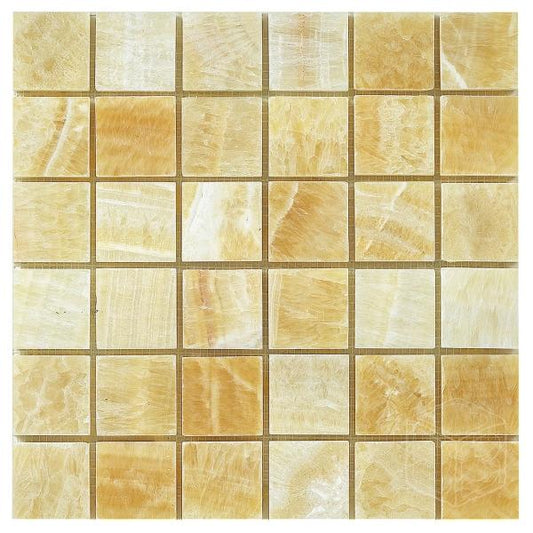 Honey Onyx Polished Square Mosaic Tile 2x2"