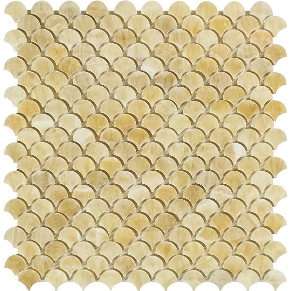 Honey Onyx Polished Fish Scale Mosaic Tile