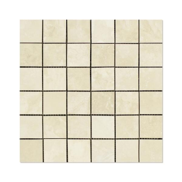 Ivory Travertine Filled & Honed Square Mosaic Tile 2x2"