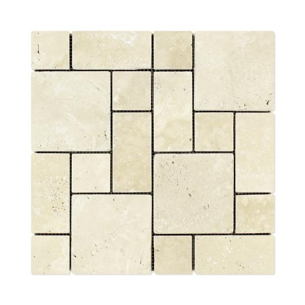 Ivory Travertine Tumbled Mini Versailles 3 pcs Mosaic Tile