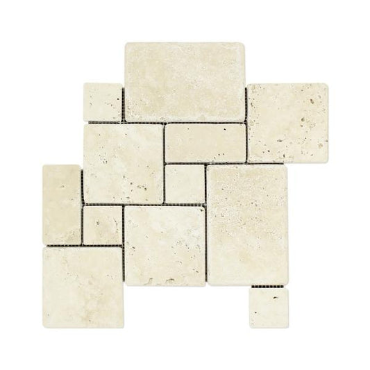 Ivory Travertine Tumbled Mini Pattern Mosaic Tile