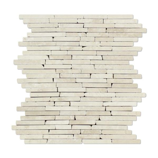 Ivory Travertine Tumbled Random Strip Mosaic Tile