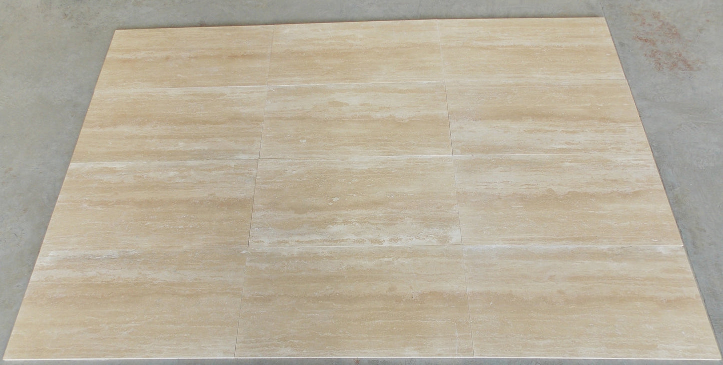 Ivory Travertine Filled & Honed Vein Cut Wall and Floor Tile 12x24"