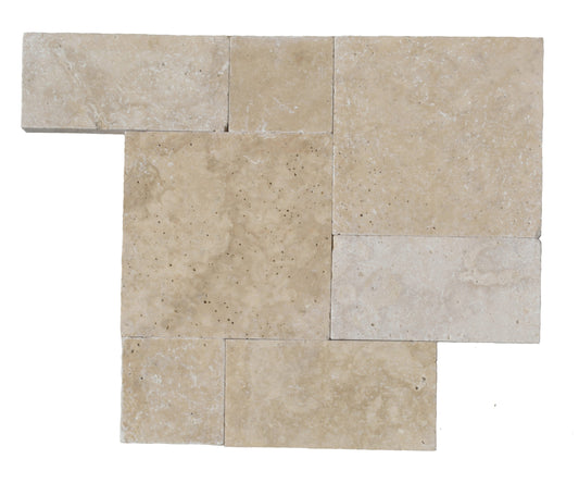 Latte Travertine Tumbled Exterior Pool Paver Roman Pattern 1 1/4"