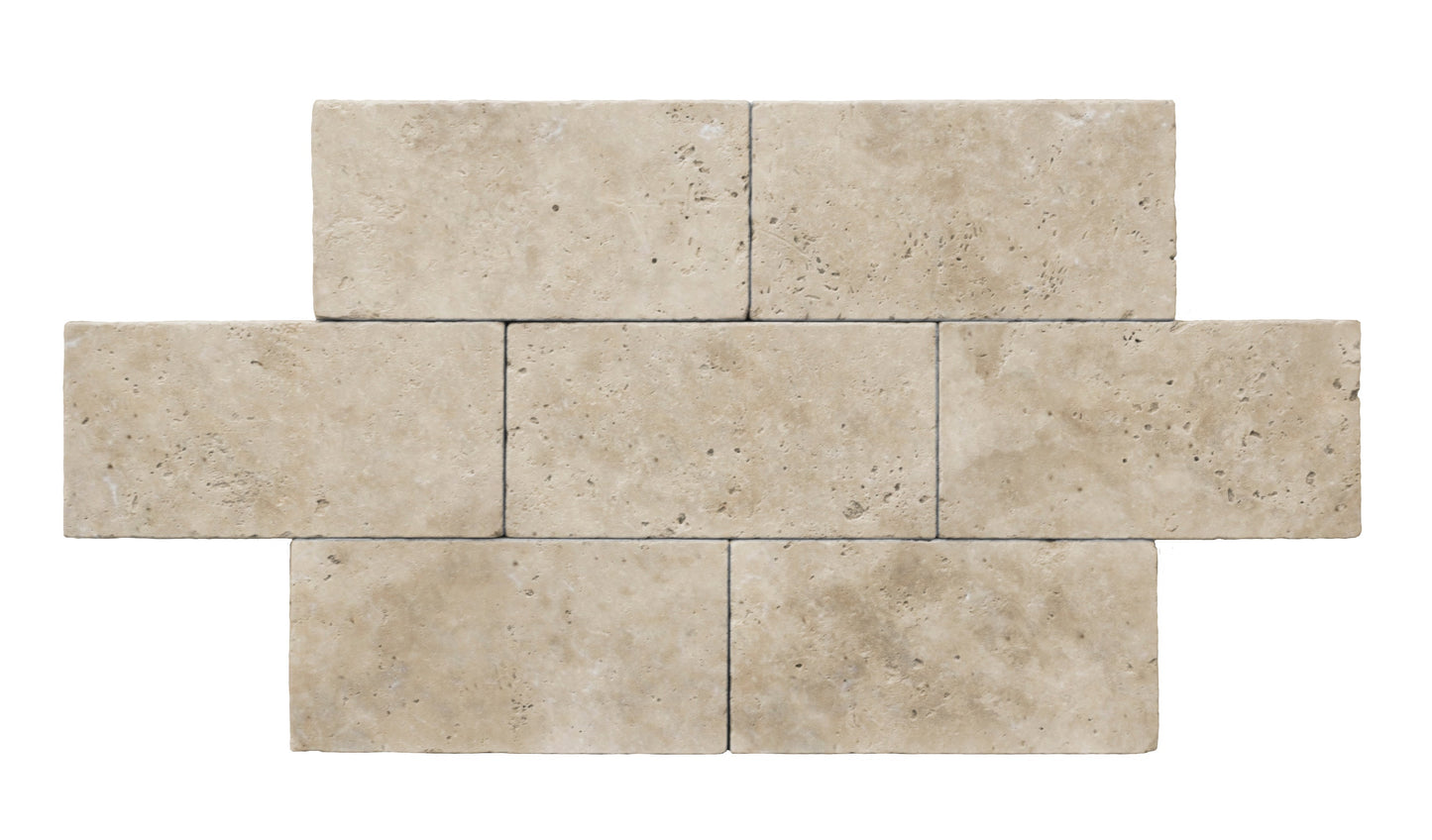 Latte Travertine Tumbled Exterior Pool Paver 6X12" 1 1/4"