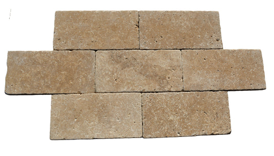 Mocha Noce Travertine Tumbled Exterior Pool Paver  6x12" 1.25"