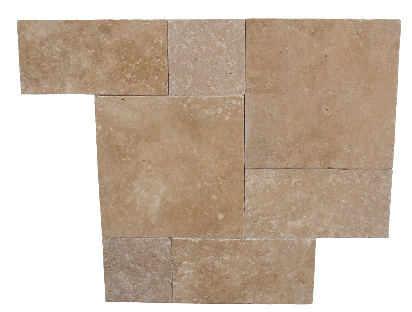 Mocha Noce Travertine Tumbled Exterior Pool Paver Roman Pattern 1.25"