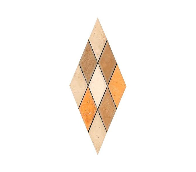 Mixed Travertine Honed Deep Beveled Diamond Mosaic Tile 3x6"