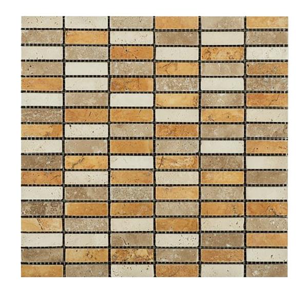 Mixed Travertine Tumbled Single Strip Mosaic Tile 5/8x2"