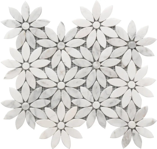 Daisy Flower Marble 10X12 Mosaic Tile