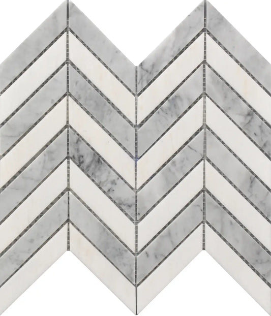 Chevron Wh & Gr Marble 11X12 Mosaic Tile