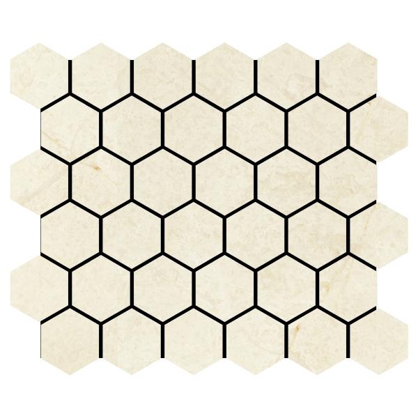 Noble White Cream Tumbled Hexagon Mosaic Tile 2x2"