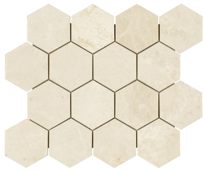 Noble White Cream Hexagon Mosaic Tile 3x3"