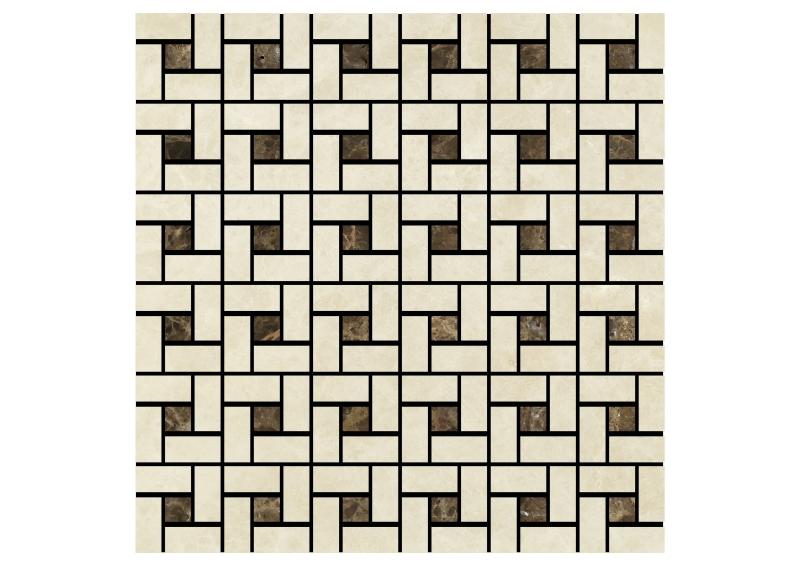 Noble White Cream Pinwheel w/ Emp. Dark Mosaic Tile