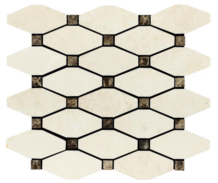 Noble White Cream Long Octagon w/ Emp. Dark Mosaic Tile