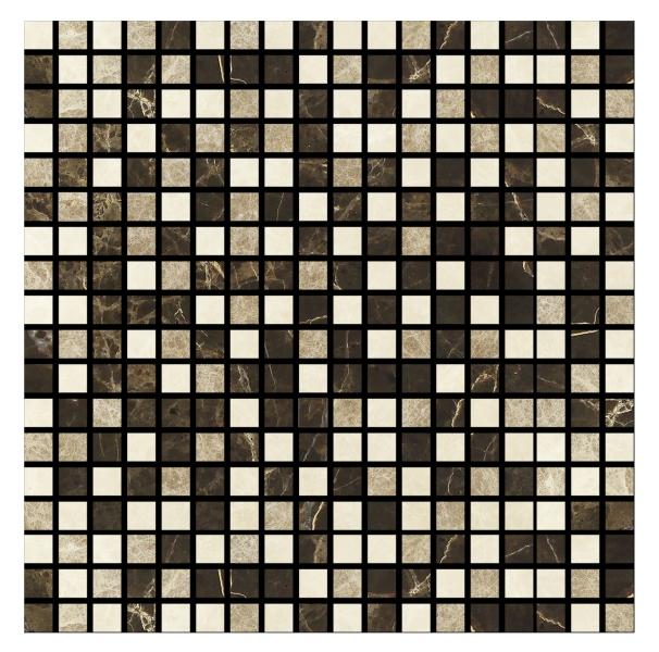 Noble White Cream Polished Square w/Emp. Dark Mosaic Tile 5/8×5/8"