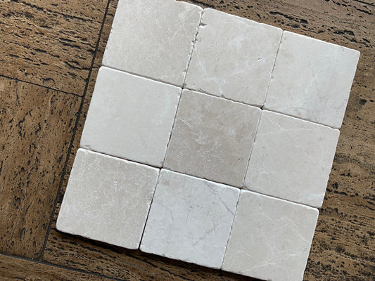 Noble White Cream Marble Tile 6x6 3/8 Tumbled