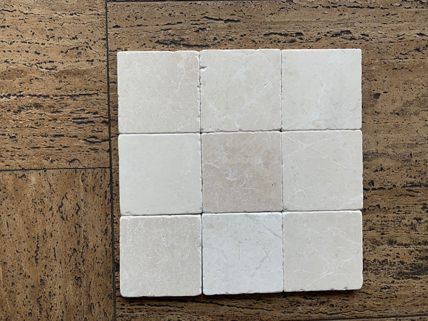 Noble White Cream Marble Tile 6x6 3/8 Tumbled