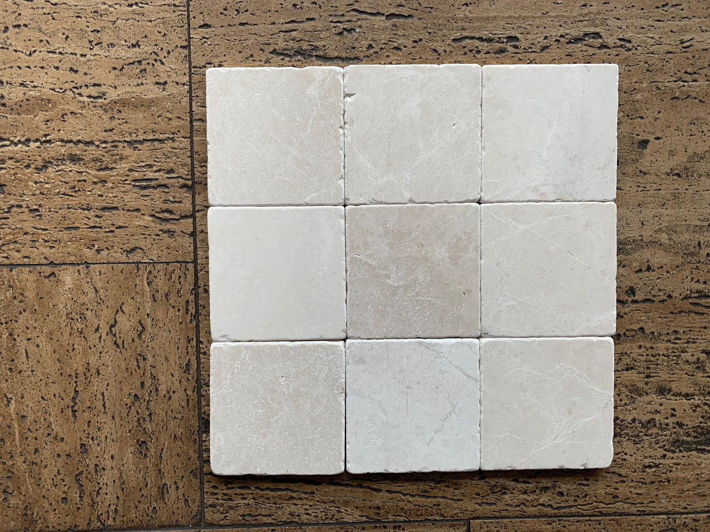 Noble White Cream Marble Tile 6x6 3/8 Tumbled