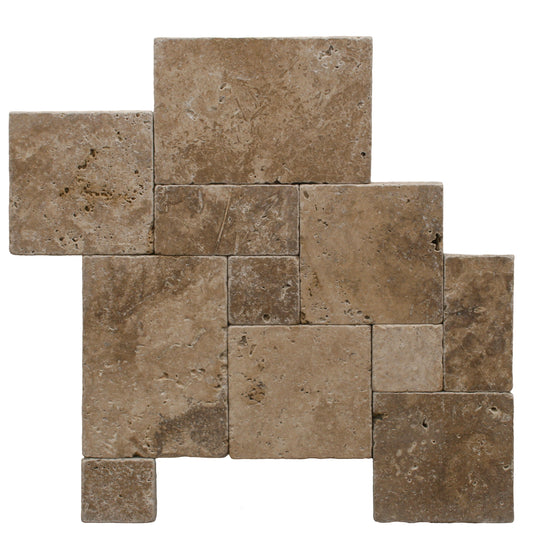 Noce Travertine Tumbled Exterior Pool Paver Mini Versailles 1 1/4"