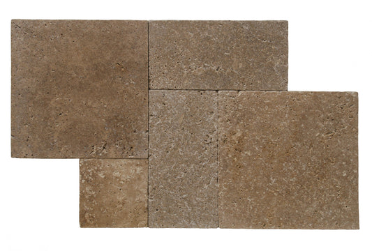 Noce Travertine Tumbled Exterior Pool Paver Roman Pattern 1 1/4"