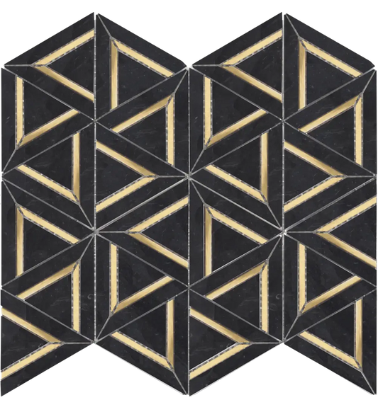 Nero Marquina Marble Metal Geo 12X14 Mosaic Tile