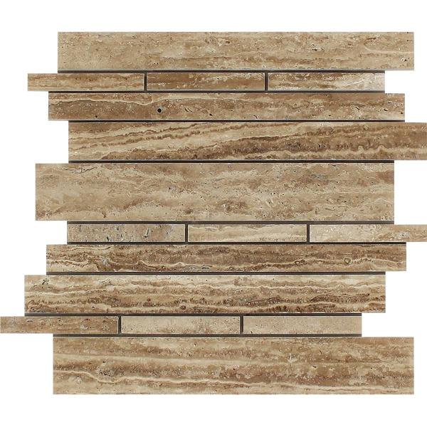 Noce Exotic Travertine Random Strip Mosaic Tile