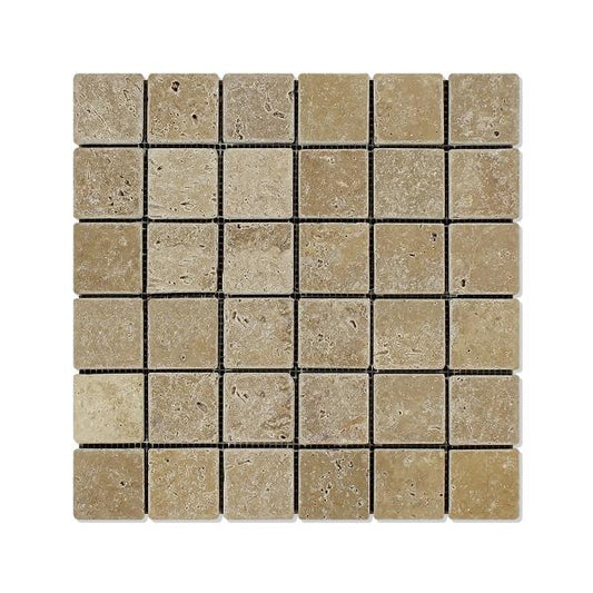 Noce Travertine Tumbled Mosaic Tile 2x2"