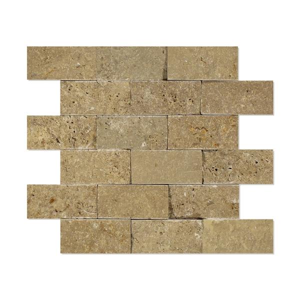 Noce Travertine Split Faced Brick Mosaic Tile 2x4"