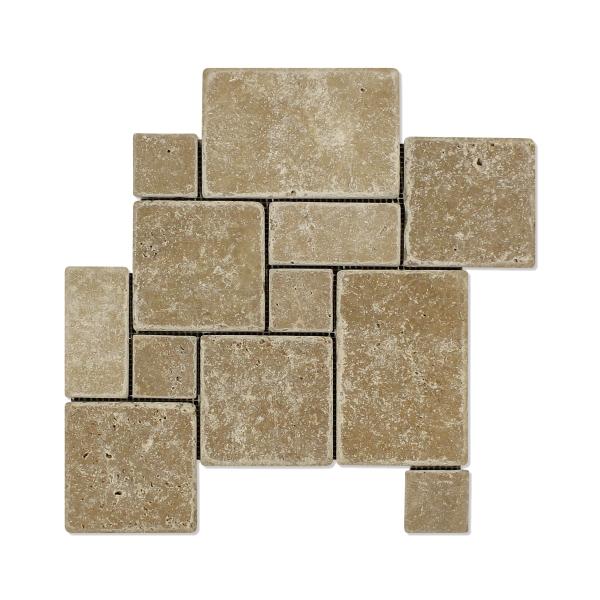 Noce Travertine Tumbled Mini Pattern Mosaic Tile