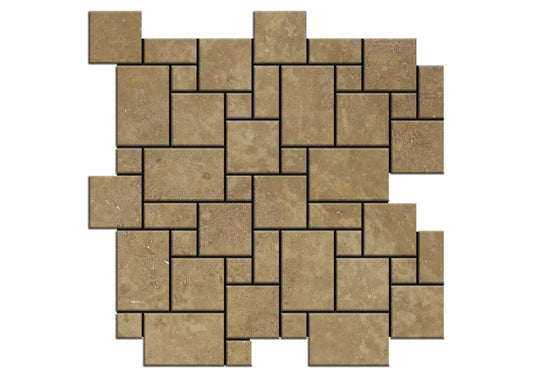 Noce Travertine Tumbled Mini Versailles Mosaic Tile