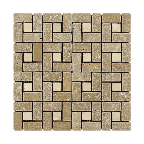 Noce Travertine Tumbled Pinwheel Mosaic Tile