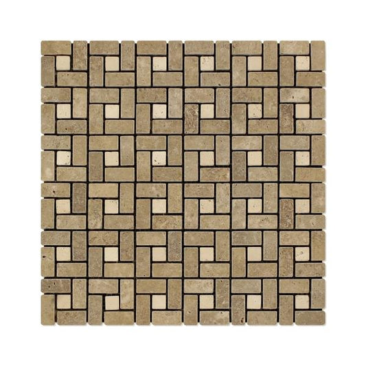 Noce Travertine Tumbled Mini Pinwheel Mosaic Tile