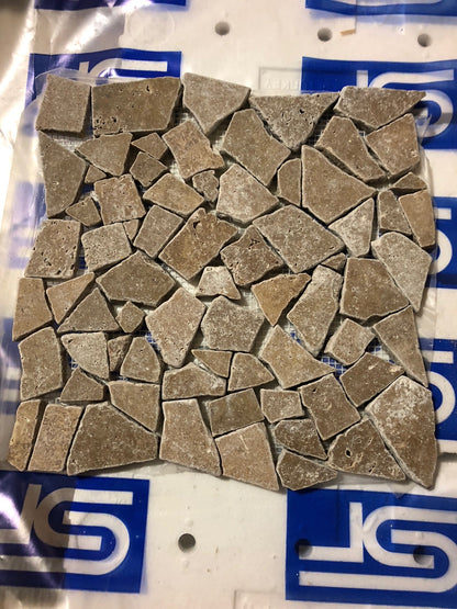 Noce Travertine Tumbled Flat Pebble Mosaic Tile
