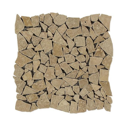 Noce Travertine Tumbled Flat Pebble Mosaic Tile