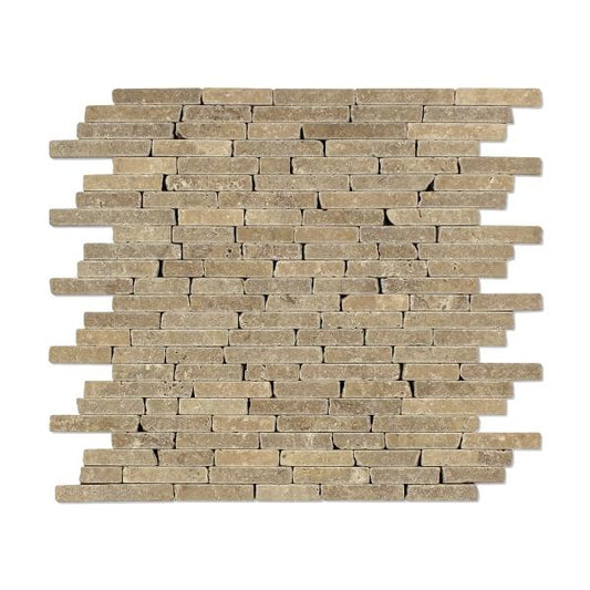 Noce Travertine Tumbled Random Strip Mosaic Tile