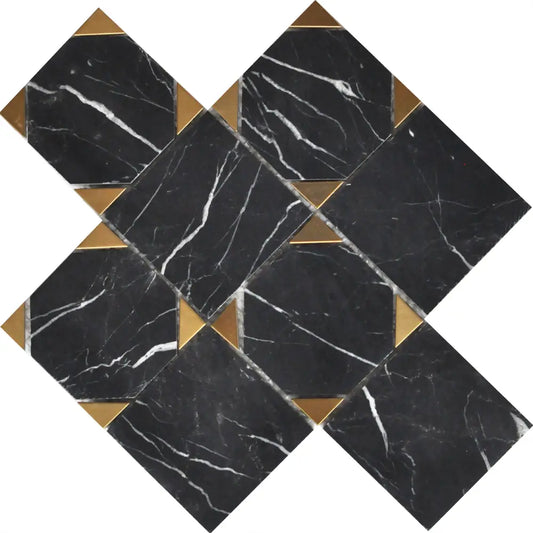Nero Marquina Marble Square 9X9 Mosaic Tile