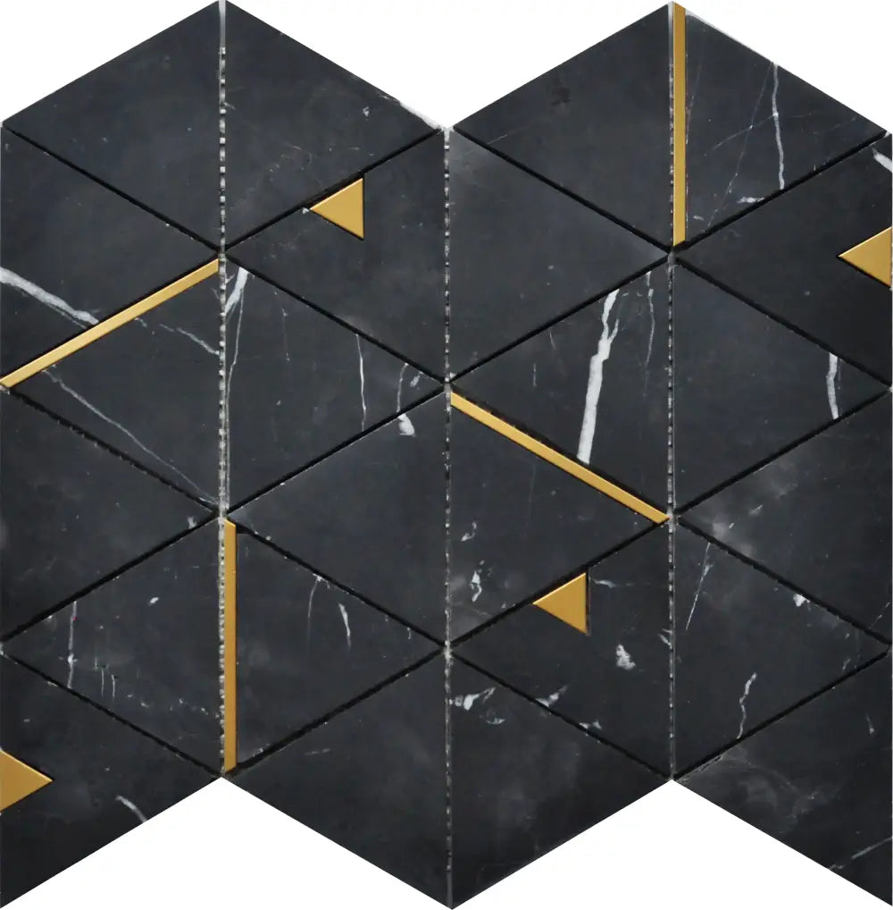 Nero Marquina Triangle Marble  12X14 Mosaic Tile