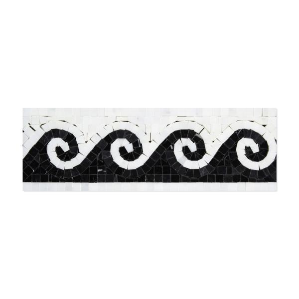 Oriental White Wave Border w/ Black Dots 3 7/8x12"