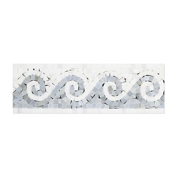 Oriental White Wave Border w/ Blue-Gray Dots 3 7/8x12"