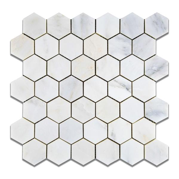 Oriental White Hexagon Mosaic Tile 2x2"