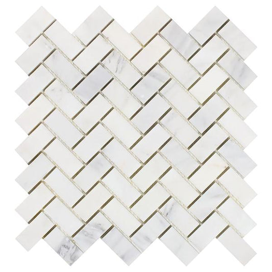 Oriental White Herringbone Mosaic Tile 1x2"