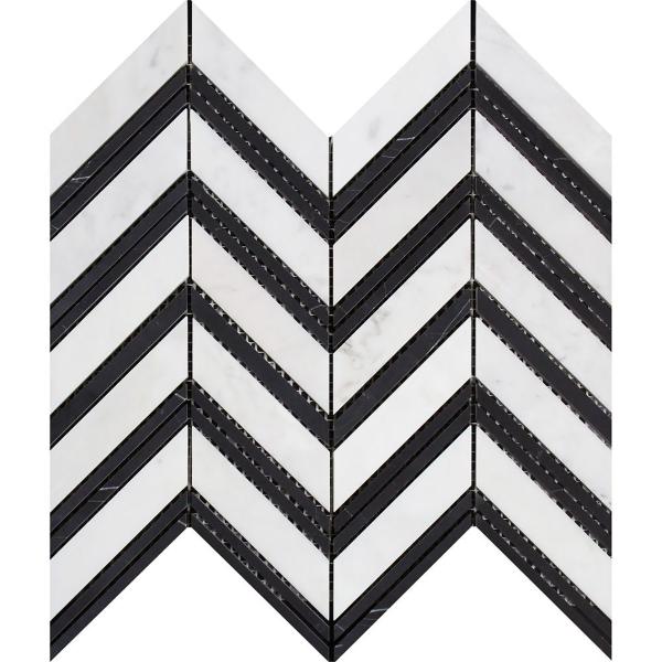 Oriental White Chevron w/Black Mosaic Tile - Large