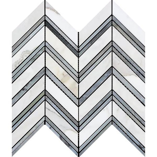 Oriental White Chevron  w/Blue - Gray Mosaic - Large