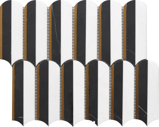 Oval Nero Marquina & Tassos 10X11 Mosaic Tile