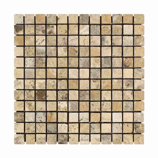 Philadelphia Travertine Tumbled Square Mosaic Tile 1x1"