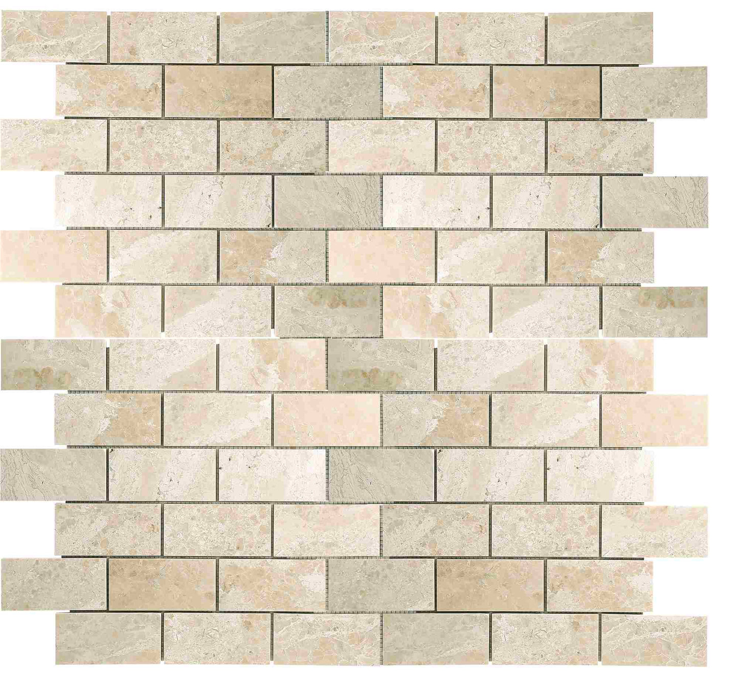 Queen Beige Polished Brick Mosaic Tile 1x2"