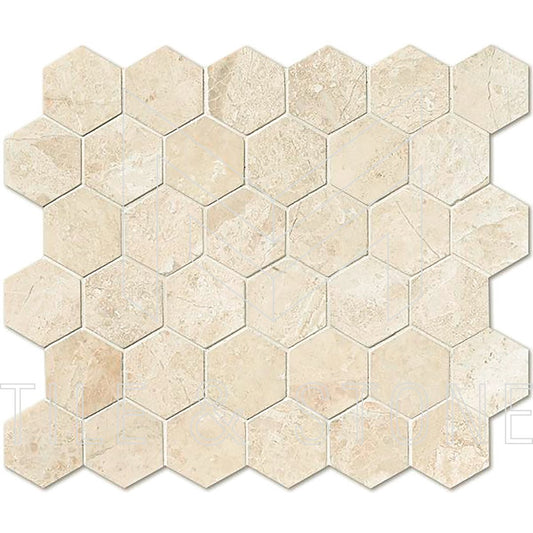 Queen Beige Polished Hexagon Mosaic Tile 2x2"